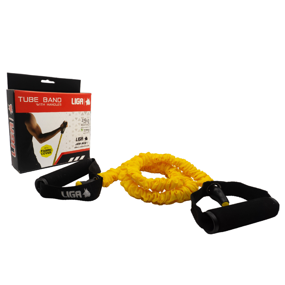 Λάστιχο αντίστασης με λαβές και κάλυμμα από ύφασμα  (tube band - fabric cover)(Επίπεδο αντίστασης 4,5 κιλά-κιτρινο) LIGASPORT*