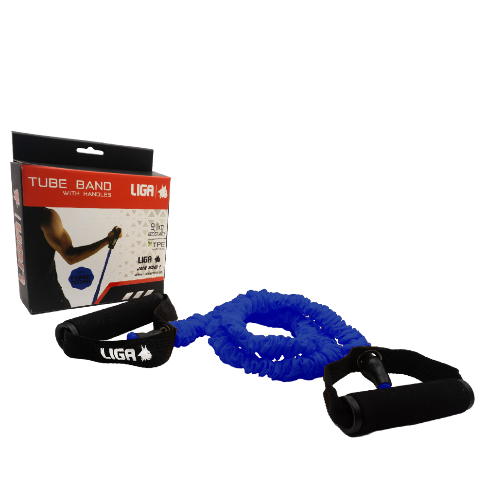 Λάστιχο αντίστασης με λαβές και κάλυμμα από ύφασμα  (tube band - fabric cover)(Επίπεδο αντίστασης 9,1 κιλά-μπλε) LIGASPORT*