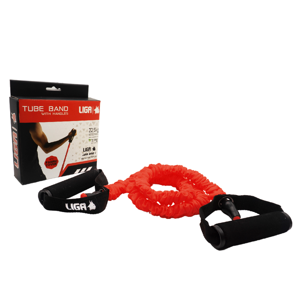 Λάστιχο αντίστασης με λαβές και κάλυμμα από ύφασμα (tube band - fabric cover)(Επίπεδο αντίστασης 22,5 κιλά-κοκκινο) LIGASPORT*