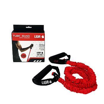 Λάστιχο αντίστασης με λαβές και κάλυμμα από ύφασμα (tube band - fabric cover)(Επίπεδο αντίστασης 22,5 κιλά-κοκκινο) LIGASPORT*